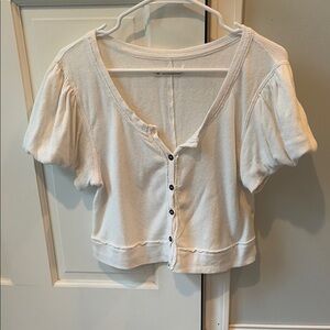 We The Free Cream Button-Up Short Sleeve Top